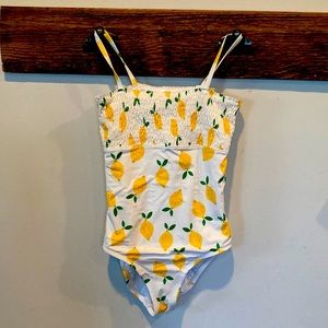 Hannah Andersson Smocked Lemon Print Swimsuit